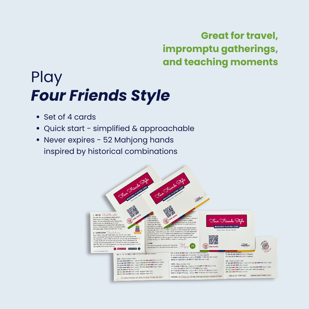 Set of 4 American Mahjong playing cards, Four Friends style