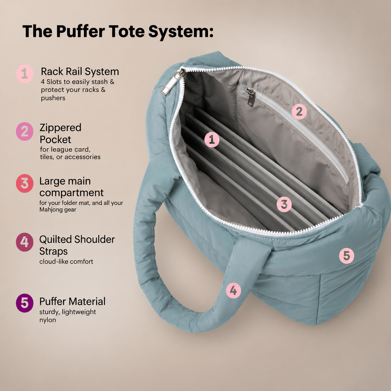 Puffer Tote for Mahjong Racks and More - Blue